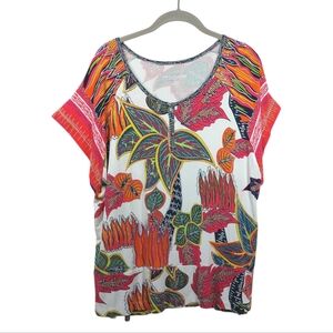 Soft Surroundings Tigerwood Placed Print Tunic Top Floral Shirt Women's XL